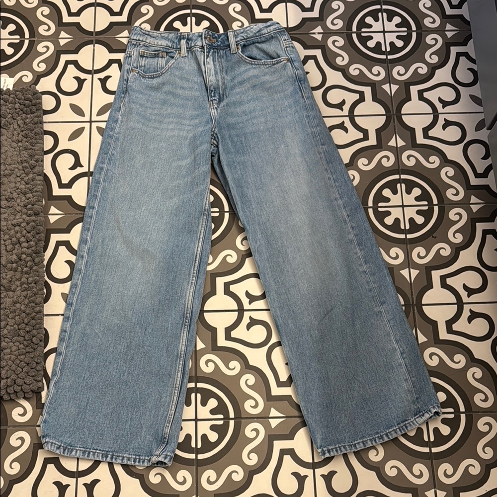 Zara Blue Flare Wide Leg Jeans